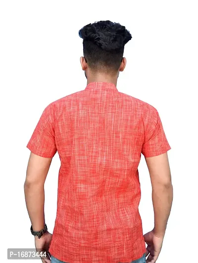 Rainbow Cloths Men's Cotton Solid Half Sleeve Kurta(Red,36)-thumb2