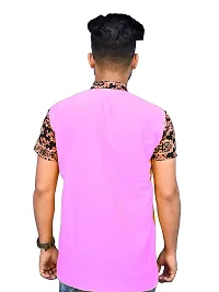 Rainbow Cloths Men's Pure Cotton Short Sleeve Short T-Shirt Kurta Sleeve Kurta(Baby Pink,46)-thumb1