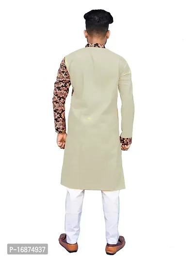 Rainbow Cloths Men's Pure Cotton Designer Fabric Kurta(Off-White,42)-thumb2