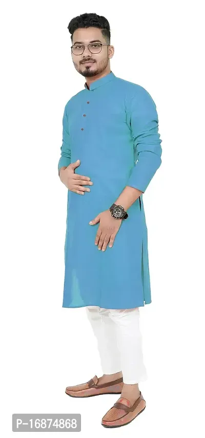 Rainbow CLOTHS Plain Solid Full Sleeve High Neck Cotton Kurta for Men's (Tuty)(36)-thumb0