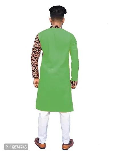 Rainbow Cloths Men's Pure Cotton Designer Fabric Kurta(Green,38)-thumb2