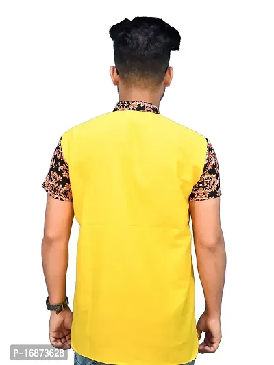 Rainbow Cloths Men's Pure Cotton Short Sleeve Short T-Shirt Kurta Sleeve Kurta(Yellow,46)-thumb2