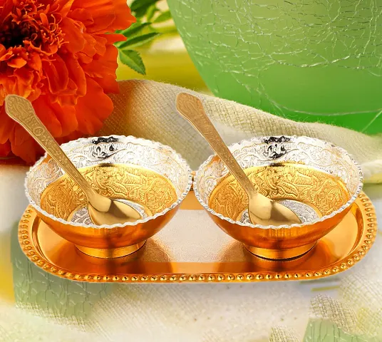 Silver And Gold Plated Tray Bowl Set