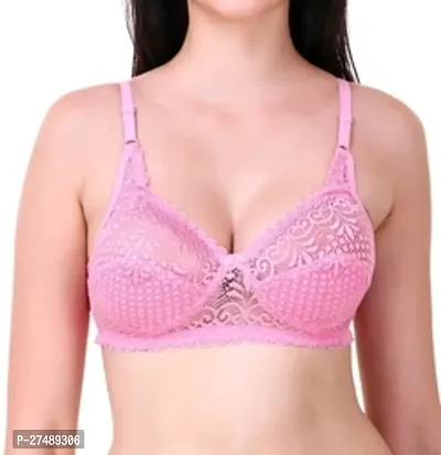 Comfy Stylish Pink Cotton blend Non padded Bra For Women-thumb0