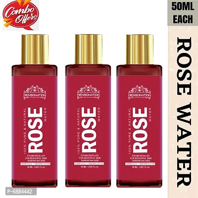 Mensonation 100% Pure  Natural Rose Water Spray For Face, Skin  Hair - Steam Distilled - Kannauj Gulab Jal - Free From Paraben, Alcohol  Chemicals (50 ml) Pack of 3