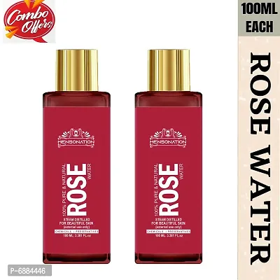 Mensonation 100% Pure  Natural Rose Water Spray For Face, Skin  Hair - Steam Distilled - Kannauj Gulab Jal - Free From Paraben, Alcohol  Chemicals (100 ml) Pack of 2
