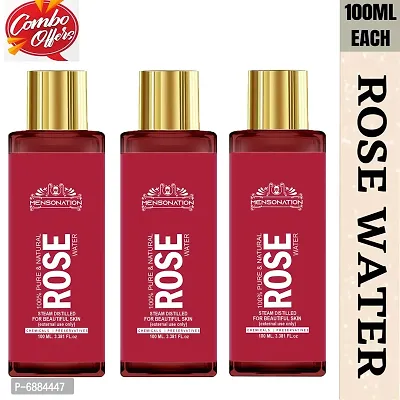 Mensonation 100% Pure  Natural Rose Water Spray For Face, Skin  Hair - Steam Distilled - Kannauj Gulab Jal - Free From Paraben, Alcohol  Chemicals (100 ml) Pack of 3