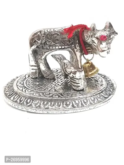 Kamdhenu Cow And Calf Statue Idols in Silver Plated Showpiece