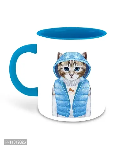 WHATS YOUR KICK (CSK - Cat Lover Inspiration Printed Light Blue Ceramic Coffee Cup & Mug - Cat Design | Gift for Cat Lover | Cat Gift | Best Gift - D18