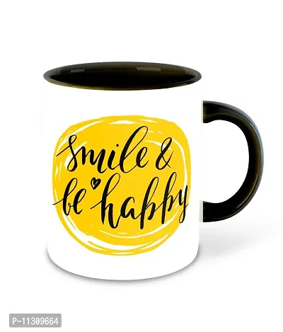 Whats Your Kick? (CSK) Smile Be Happy Inspiration Printed Black Inner Colour Ceramic Coffee Mug- Motivation Quotes, Be Happy, Best Gift | Smile, Happy (Multi 7)-thumb0