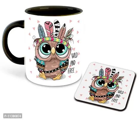 Whats Your Kick? (CSK) - Cute Animal Cartoon Inspiration Printed Black Ceramic Coffee Mug and Tea Mug with Coaster - Birthday | Kids Gift | Best Gift | Hobby (Multi 1)