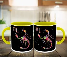 WHATS YOUR KICK (CSK - Zodiac Inspired Scorpio Printed Yellow Inner Colour Ceramic Coffee Mug with Coaster | Drink | Milk Cup - Best Gift | Zodiac, Scorpio, Horoscope (Multi 2)-thumb2