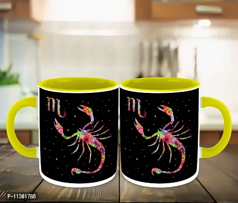 WHATS YOUR KICK (CSK - Zodiac Inspired Scorpio Printed Yellow Inner Colour Ceramic Coffee Mug with Coaster | Drink | Milk Cup - Best Gift | Zodiac, Scorpio, Horoscope (Multi 2)-thumb3