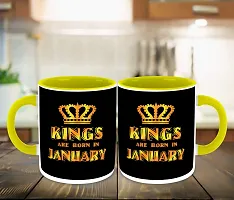 Whats Your Kick? (CSK) - Kings are Born in January Printed Yellow Inner Colour Ceramic Coffee Mug with Coaster- Happy Birthday | Gift | Drink Mugs | (Multi 2)-thumb2