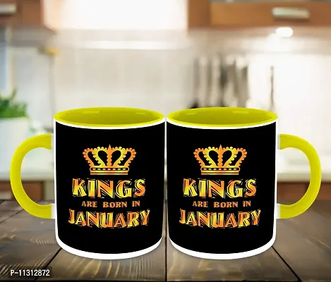 Whats Your Kick? (CSK) - Kings are Born in January Printed Yellow Inner Colour Ceramic Coffee Mug with Coaster- Happy Birthday | Gift | Drink Mugs | (Multi 2)-thumb3