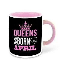 Whats Your Kick? (CSK) - Queens are Born in April Printed Pink Inner Colour Ceramic Coffee Mug | Drink | Milk Cup - Best Gift | Queens Happy Birthday (Multi 11)-thumb1