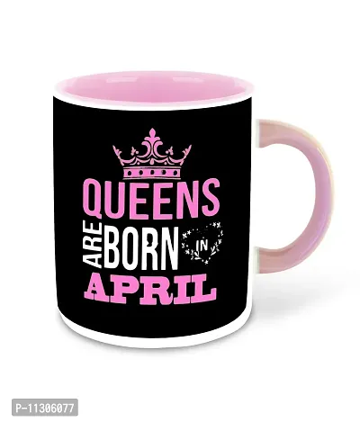 Whats Your Kick? (CSK) - Queens are Born in April Printed Pink Inner Colour Ceramic Coffee Mug | Drink | Milk Cup - Best Gift | Queens Happy Birthday (Multi 11)-thumb2