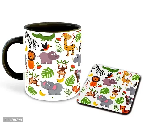 WHATS YOUR KICK (CSK-Animal Cartoons, Inspiration Printed Black Inner Colour Ceramic Coffee Mug- Funny, Cartoons, Best Gift | for Kids, Unique Gifts (Multi 34)