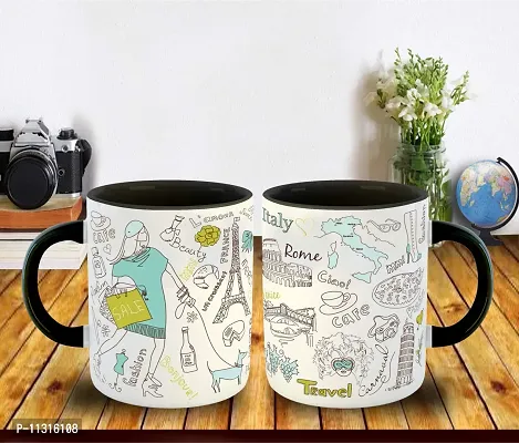 Whats Your Kick? CSK Travel Love Pattern on Black Inner Color Ceramic Coffee Mug Multi 15-thumb3