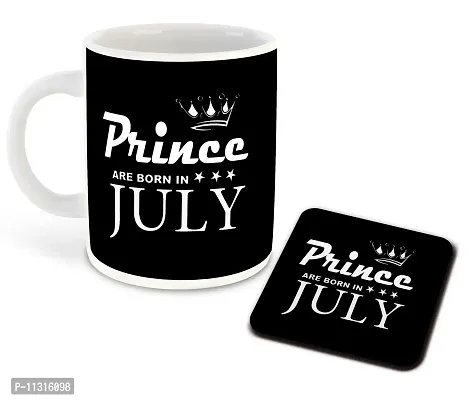 Whats Your Kick? (CSK) - Prince are Born in July Printed White Inner Colour Ceramic Coffee Mug with Coaster | Drink | Milk Cup - Best Gift | Prince Happy Birthday (Design 10)