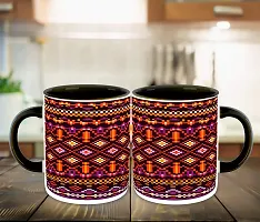 Whats Your Kick? CSK Tribal Inspiration Printed Black Inner Colour Ceramic Coffee Mug- Best Tribal Design, Abstract, Best Gift | Artist, Pattern (Multi 5)-thumb2