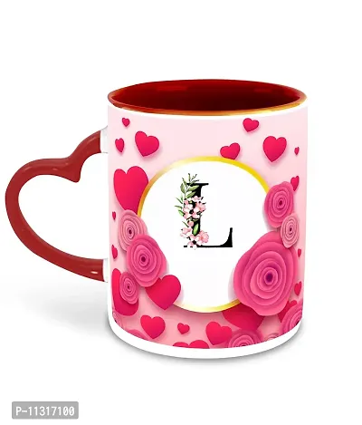 WHATS YOUR KICK (CSK - L Name Alphabet Inspiration Printed Red Heart Handle Ceramic Coffee Cup & Mug - Floral Design | Gift for Girl Friend | Sister Gift | Best Gift - D12