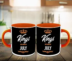 Whats Your Kick? (CSK) - Kings are Born in July Printed Orange Inner Colour Ceramic Coffee Mug with Coaster | Drink | Milk Cup - Best Gift | Kings Happy Birthday (Design 13)-thumb2