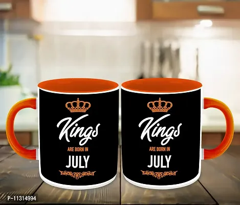 Whats Your Kick? (CSK) - Kings are Born in July Printed Orange Inner Colour Ceramic Coffee Mug with Coaster | Drink | Milk Cup - Best Gift | Kings Happy Birthday (Design 13)-thumb3