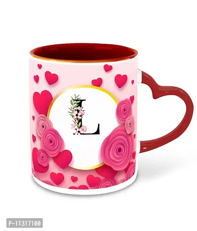 WHATS YOUR KICK (CSK - L Name Alphabet Inspiration Printed Red Heart Handle Ceramic Coffee Cup & Mug - Floral Design | Gift for Girl Friend | Sister Gift | Best Gift - D12-thumb2