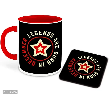 Whats Your Kick? (CSK) - Legends are Born in December Printed Red Inner Colour Ceramic Coffee Mug and Tea Mug with Coaster | Drink | Milk Cup - Best Gift | Legends Happy Birthday (Multi 21)