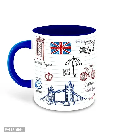 Whats Your Kick? (CSK) London Clipart Inspired Ceramic Dark Blue Inner Color Printed Ceramic Coffee Mug (London, Big Ben, London City) Design-4-thumb2