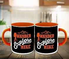 Whats Your Kick? (CSK) Hiking Inspired Printed Designer Orange Inner Color Ceramic Coffee & Tea Mug with Coster (Hiking, Mountain, Gift for Traveller, Birthday Gift, Best Gift) Design- 10-thumb2