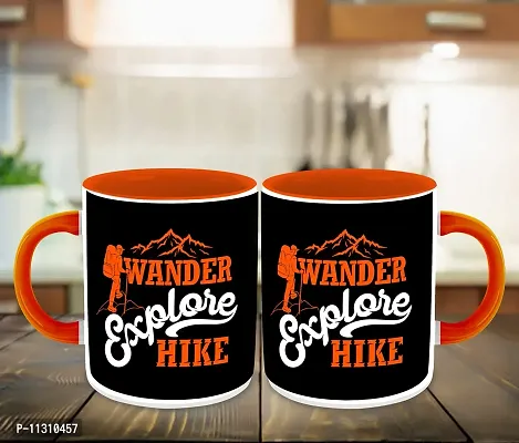 Whats Your Kick? (CSK) Hiking Inspired Printed Designer Orange Inner Color Ceramic Coffee & Tea Mug with Coster (Hiking, Mountain, Gift for Traveller, Birthday Gift, Best Gift) Design- 10-thumb3