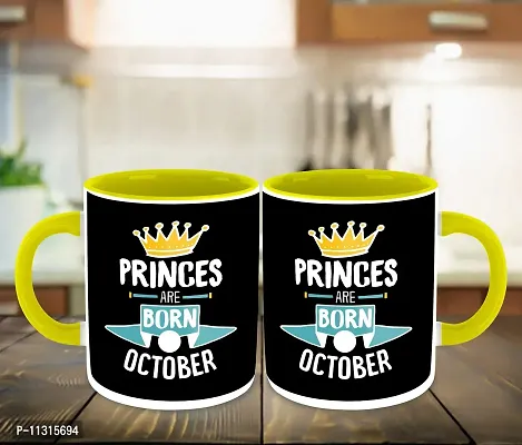 Whats Your Kick? (CSK) - Prince are Born in October Printed Yellow Inner Colour Ceramic Coffee Mug | Drink | Milk Cup - Best Gift | Prince Happy Birthday (Design 6)-thumb3