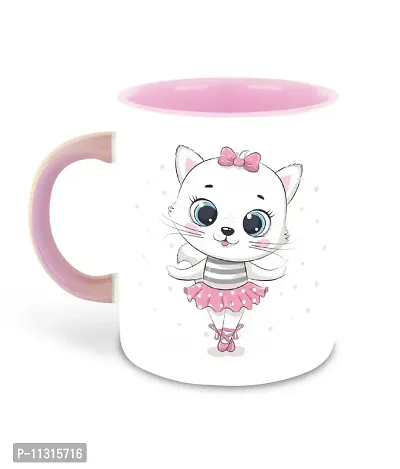 WHATS YOUR KICK (CSK - Cat Lover Inspiration Printed Pink Ceramic Coffee Cup & Mug with Coaster - Cat Design | Gift for Cat Lover | Cat Gift | Best Gift - D12-thumb0