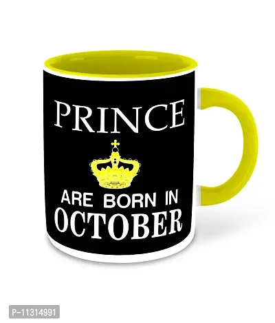 Whats Your Kick? (CSK) - Prince are Born in October Printed Yellow Inner Colour Ceramic Coffee Mug | Drink | Milk Cup - Best Gift | Prince Happy Birthday (Design 9)