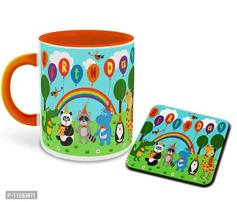 WHATS YOUR KICK (CSK-Animal Cartoons, Inspiration Printed Orange Inner Colour Ceramic Coffee Mug- Funny, Cartoons, Best Gift | for Kids, Unique Gifts (Multi 3)