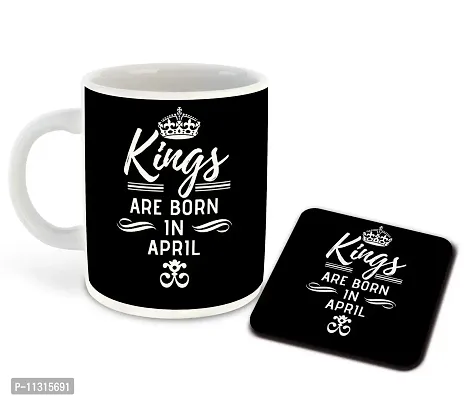 Whats Your Kick? (CSK) - Kings are Born in April Printed White Inner Colour Ceramic Coffee Mug with Coaster | Drink | Milk Cup - Best Gift | Kings Happy Birthday (Multi 10)-thumb0