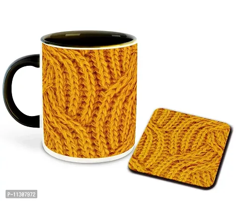 Whats Your Kick? (CSK) Knitting Inspiration Printed Black Inner Colour Ceramic Coffee Mug with Coaster- Best Knitting Quotes, for Boy/Girl, Best Gift | Art, Passion, Motivation (Multi 1)