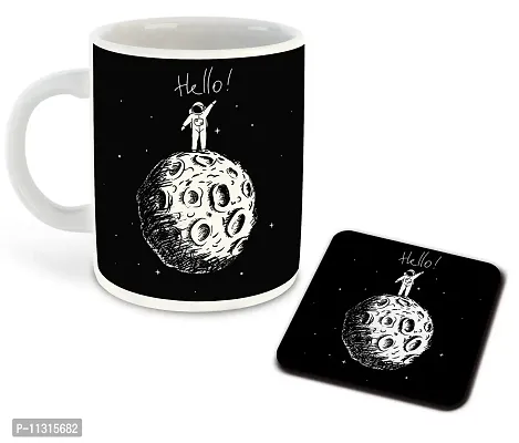 Whats Your Kick? (CSK) Space Planet Inspired Printed Designer White Inner Color Ceramic Coffee Mug with Coaster (Space, Planets, Gift for Astronaut, Birthday Gift, Best Gift) D- 18