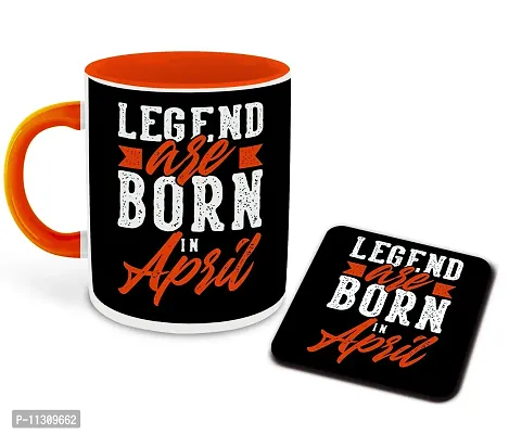 Whats Your Kick? (CSK) - Legends are Born in April Printed Orange Inner Colour Ceramic Coffee Mug with Coaster | Drink | Milk Cup - Best Gift | Legends Happy Birthday (Multi 9)