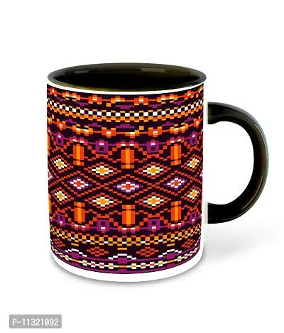 Whats Your Kick? CSK Tribal Inspiration Printed Black Inner Colour Ceramic Coffee Mug- Best Tribal Design, Abstract, Best Gift | Artist, Pattern (Multi 5)
