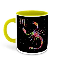 WHATS YOUR KICK (CSK - Zodiac Inspired Scorpio Printed Yellow Inner Colour Ceramic Coffee Mug with Coaster | Drink | Milk Cup - Best Gift | Zodiac, Scorpio, Horoscope (Multi 2)-thumb1