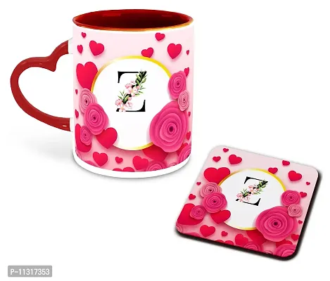 WHATS YOUR KICK (CSK - Z Name Alphabet Inspiration Printed Red Heart Handle Ceramic Coffee Cup & Mug - Floral Design | Gift for Girl Friend | Sister Gift | Best Gift - D26