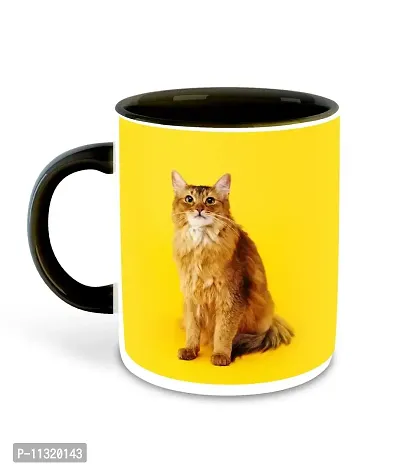 WHATS YOUR KICK (CSK - Cat Lover Inspiration Printed Black Ceramic Coffee Cup & Mug with Coaster - Cat Design | Gift for Cat Lover | Cat Gift | Best Gift - D3