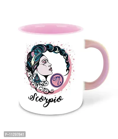 Whats Your Kick (CSK) - Zodiac Inspired Scorpio Printed Pink Inner Colour Ceramic Coffee Mug | Drink | Milk Cup - Best Gift | Zodiac, Scorpio, Horoscope (Multi 11)