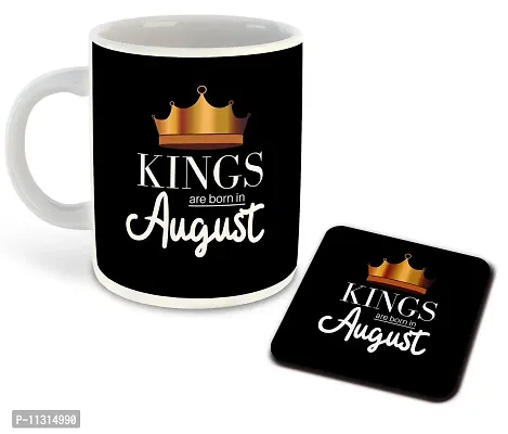 Whats Your Kick? (CSK) - Kings are Born in August Printed White Inner Colour Ceramic Coffee Mug with Coaster | Drink | Milk Cup - Best Gift | Kings Happy Birthday (Design 9)-thumb0