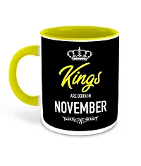 Whats Your Kick? (CSK) Kings are Born in November Printed Yellow Inner Colour Ceramic Coffee Mug- (Born in November, Birthday, Best Gift) Design 2-thumb1