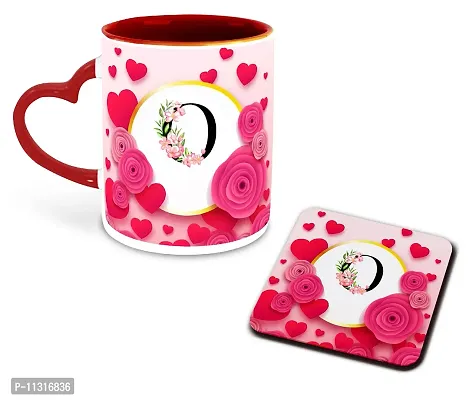 WHATS YOUR KICK (CSK - O Name Alphabet Inspiration Printed Red Heart Handle Ceramic Coffee Cup & Mug - Floral Design | Gift for Girl Friend | Sister Gift | Best Gift - D15