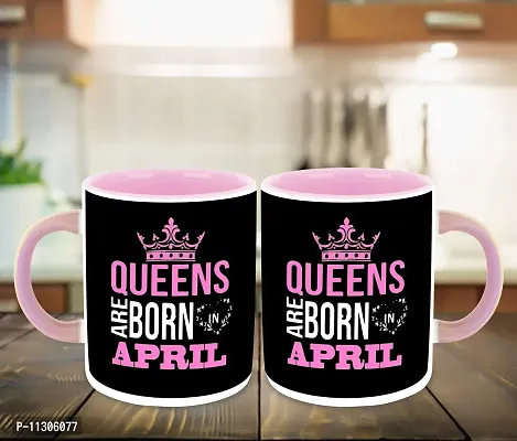 Whats Your Kick? (CSK) - Queens are Born in April Printed Pink Inner Colour Ceramic Coffee Mug | Drink | Milk Cup - Best Gift | Queens Happy Birthday (Multi 11)-thumb3